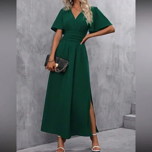 Boho butterfly sleeve slit thigh maxi dress
